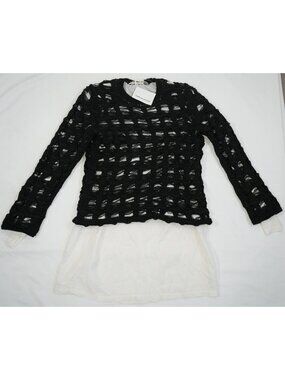 Comme des Garcons Layered Black Crochet Net Sweater White Lining Top